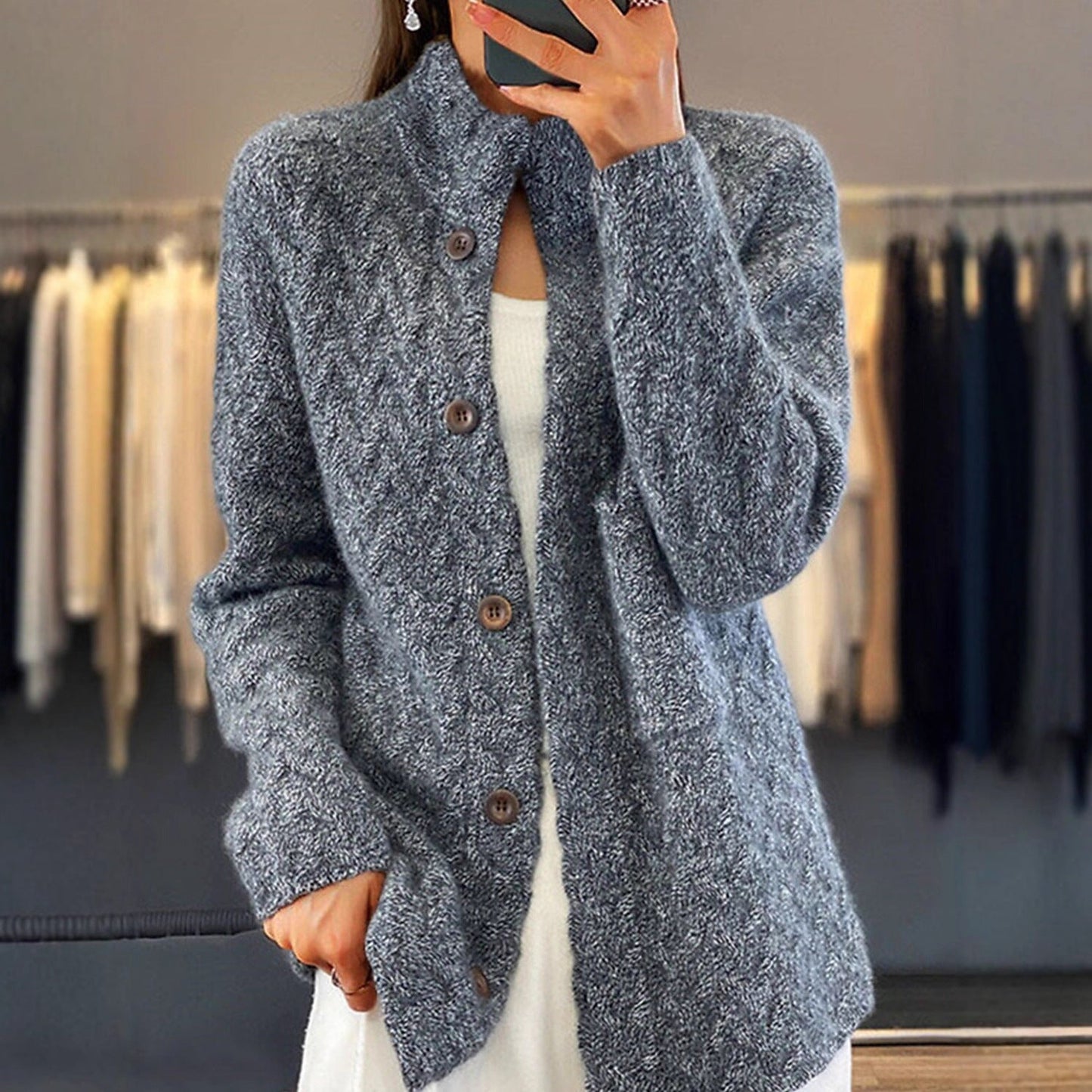 Women's cardigan with fashionable cable knit pattern NOVAE