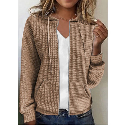Women's casual waffle pique jacket with hood and zipper NOVAE