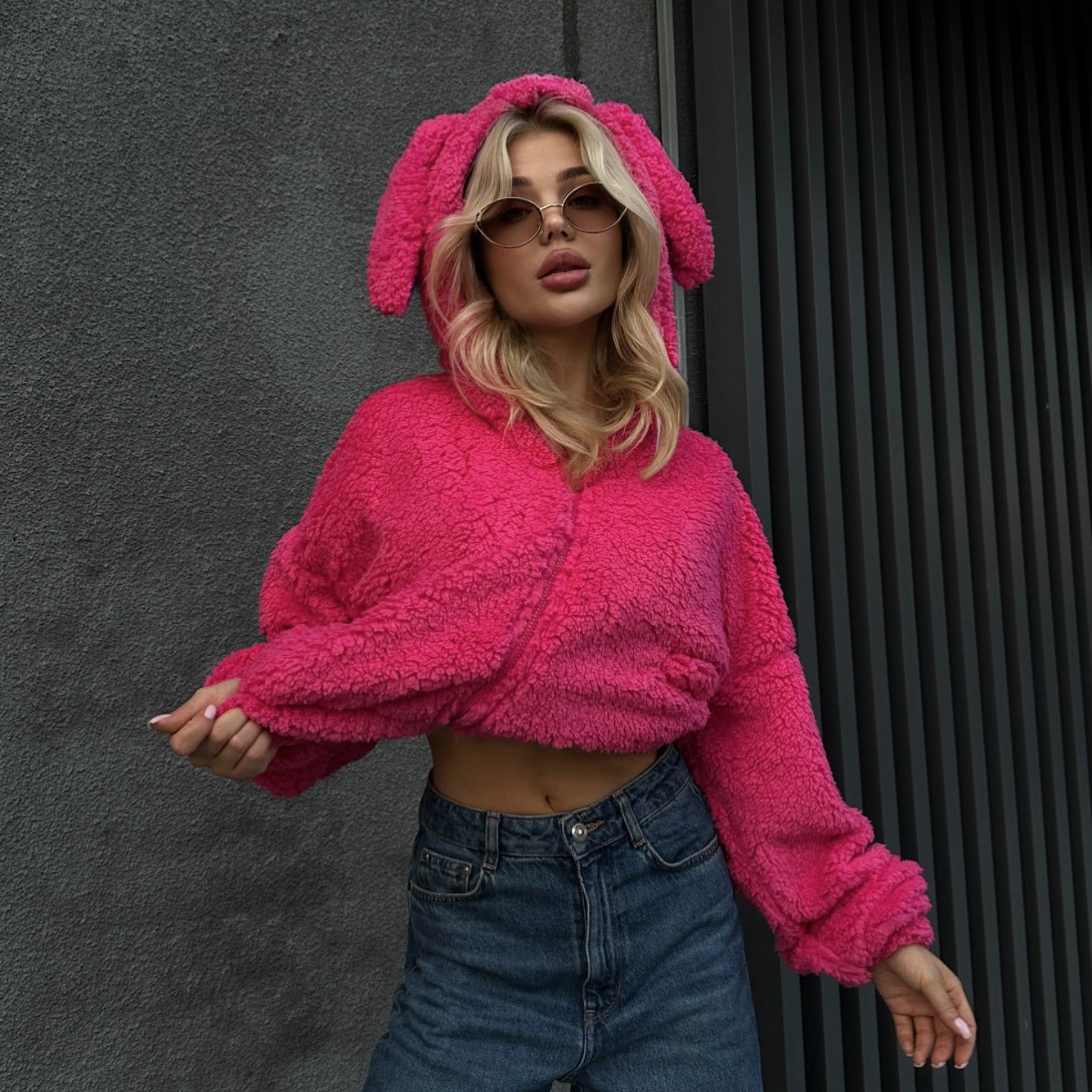 Women's cozy fleece jacket with animal hood design NOVAE