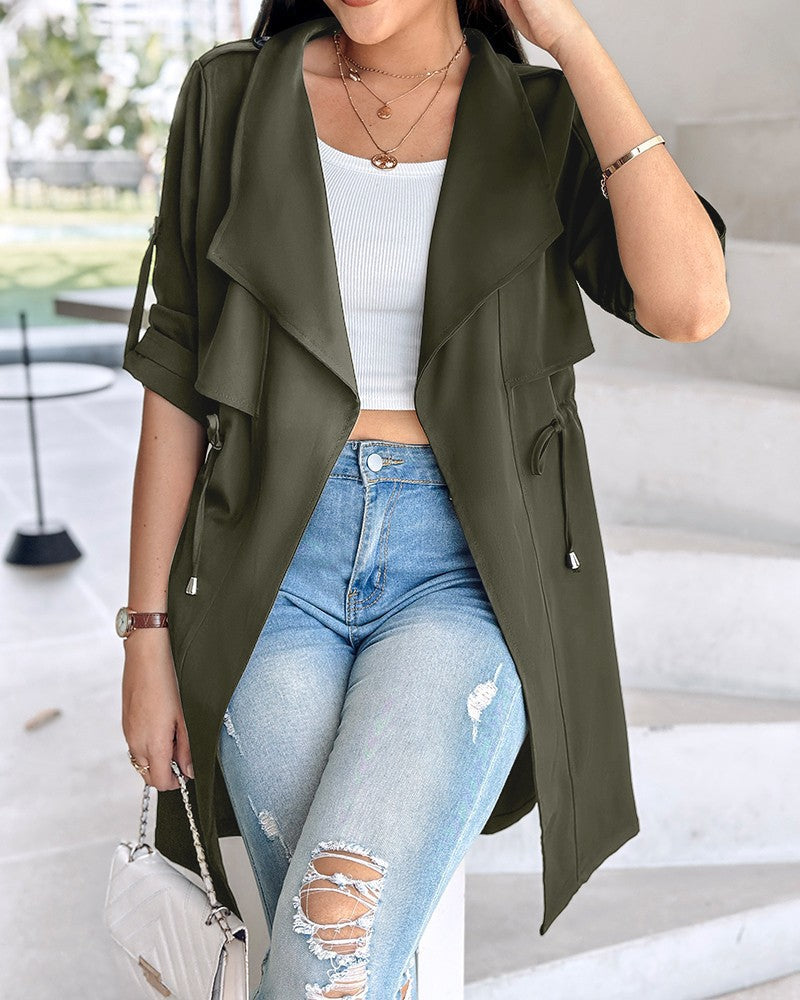 Women's fashionable trench coat jacket with deep V-neck and practical pockets NOVAE