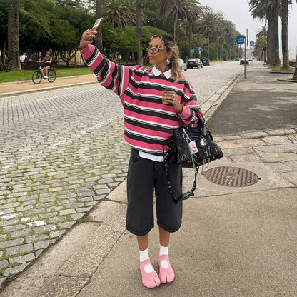 Women's casual striped sweater with a modern cut NOVAE