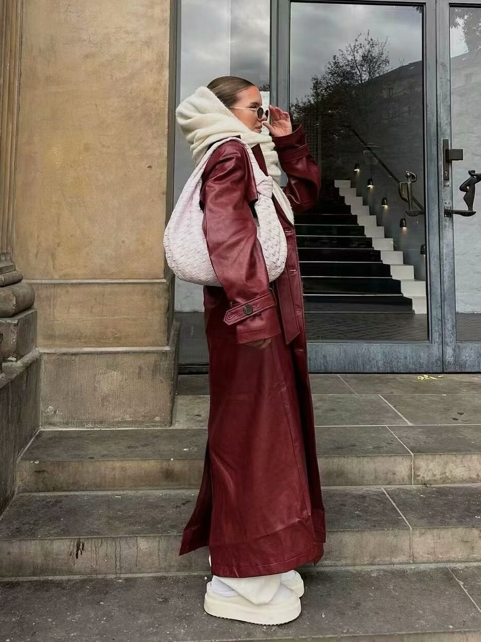 Women's faux leather trench coat with adjustable belt and chic collar NOVAE