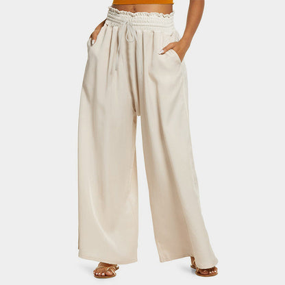 Women's wide-leg trousers with elasticated waistband and side pockets NOVAE