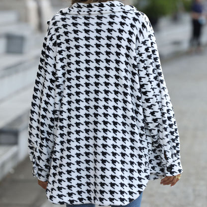 Women's fashionable plush jacket with houndstooth pattern and practical pockets NOVAE