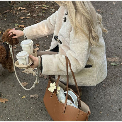 Women's cozy teddy jacket with high-quality leather workmanship NOVAE