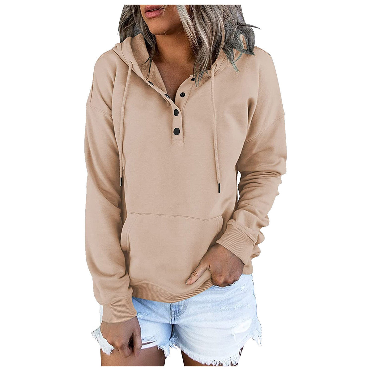 Women's sporty hoodie with button placket and casual cut NOVAE