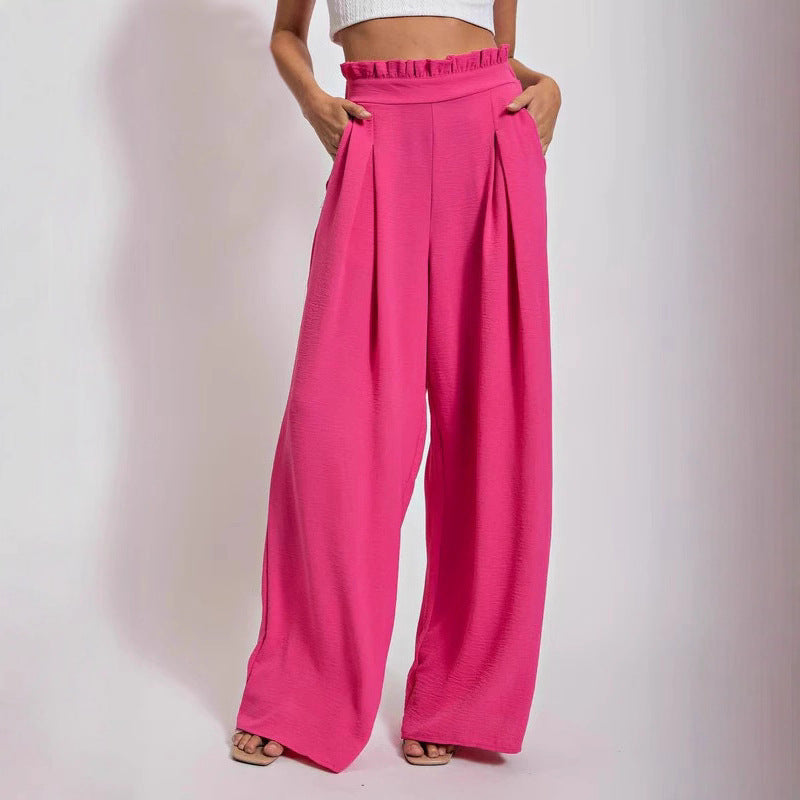 Women's wide-leg high-waisted trousers with pleats and elasticated waistband NOVAE