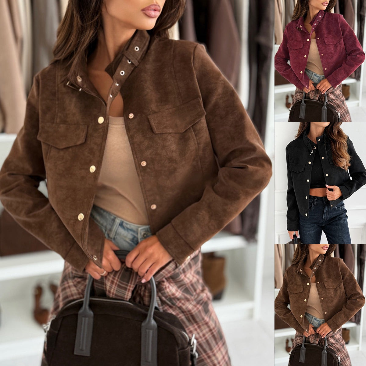 Women's elegant jacket in soft suede with button details NOVAE