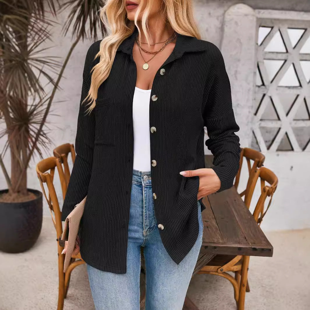Women's cardigan with structured rib design and oversized buttons NOVAE