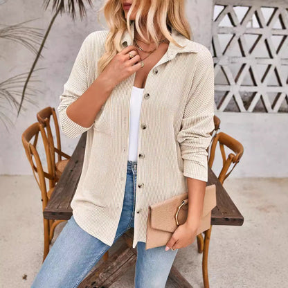 Women's Casual Waffle Pique Blouse Jacket with Practical Pockets and Button Closure NOVAE