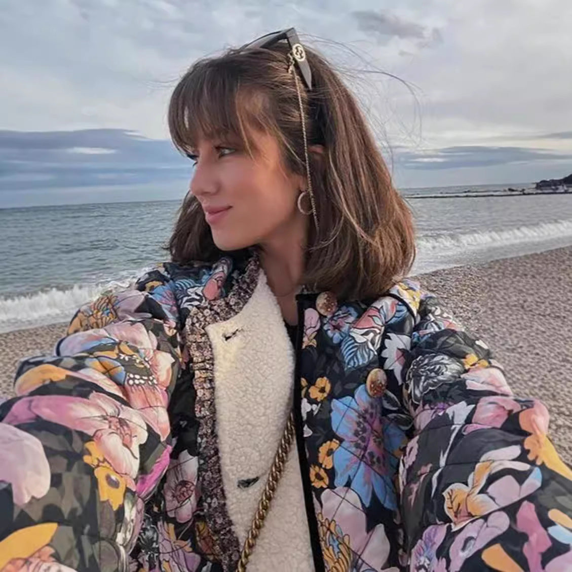 Women's wrap coat with floral design and cozy lining NOVAE