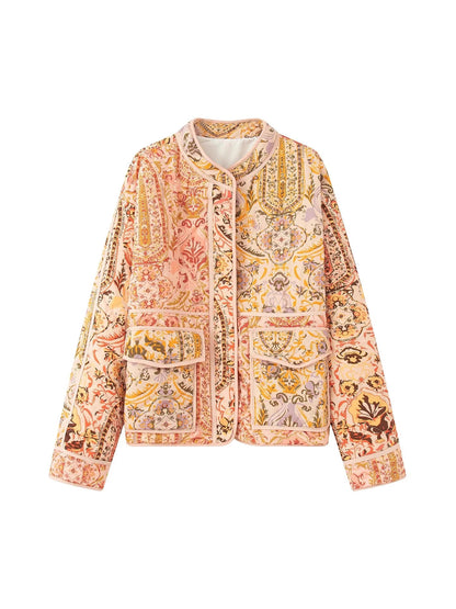 Women's quilted jacket with floral patterns and practical pockets NOVAE