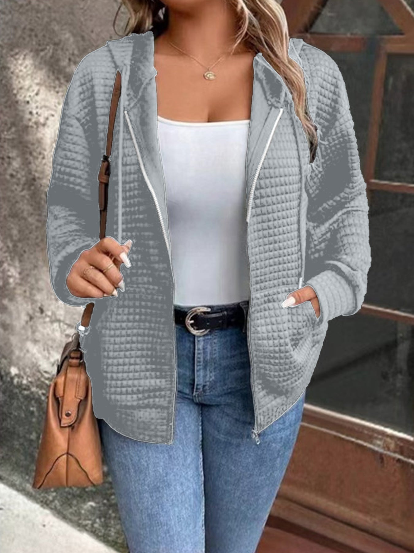 Women's lined hooded jacket with zipper and structured design NOVAE