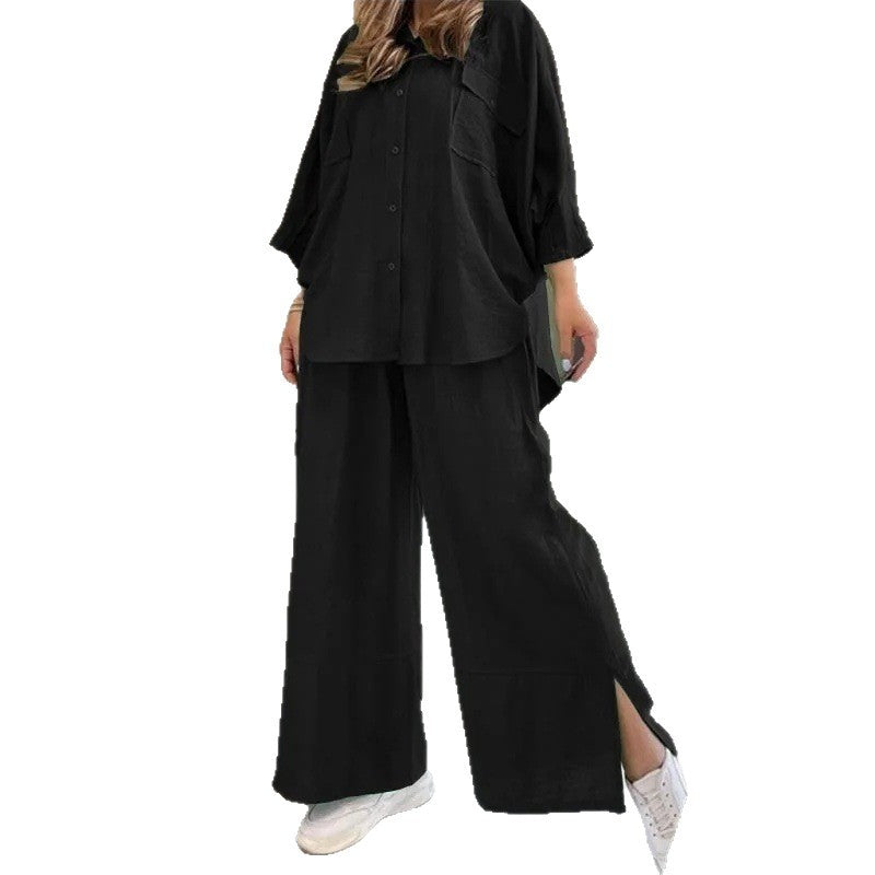 Women's casual and airy top with wide-leg trouser suit NOVAE