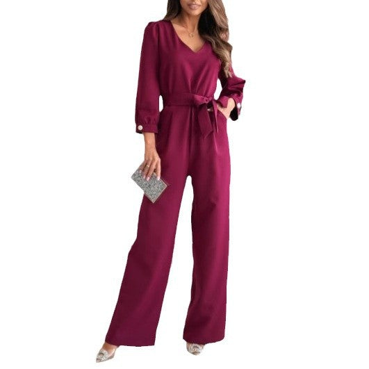 Women's Elegant Jumpsuit with Waist Belt and Wide Leg NOVAE