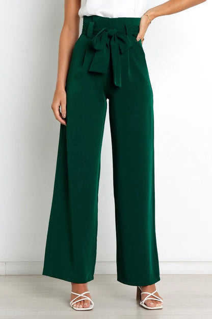 Women's wide-leg trousers with decorative tie belt NOVAE