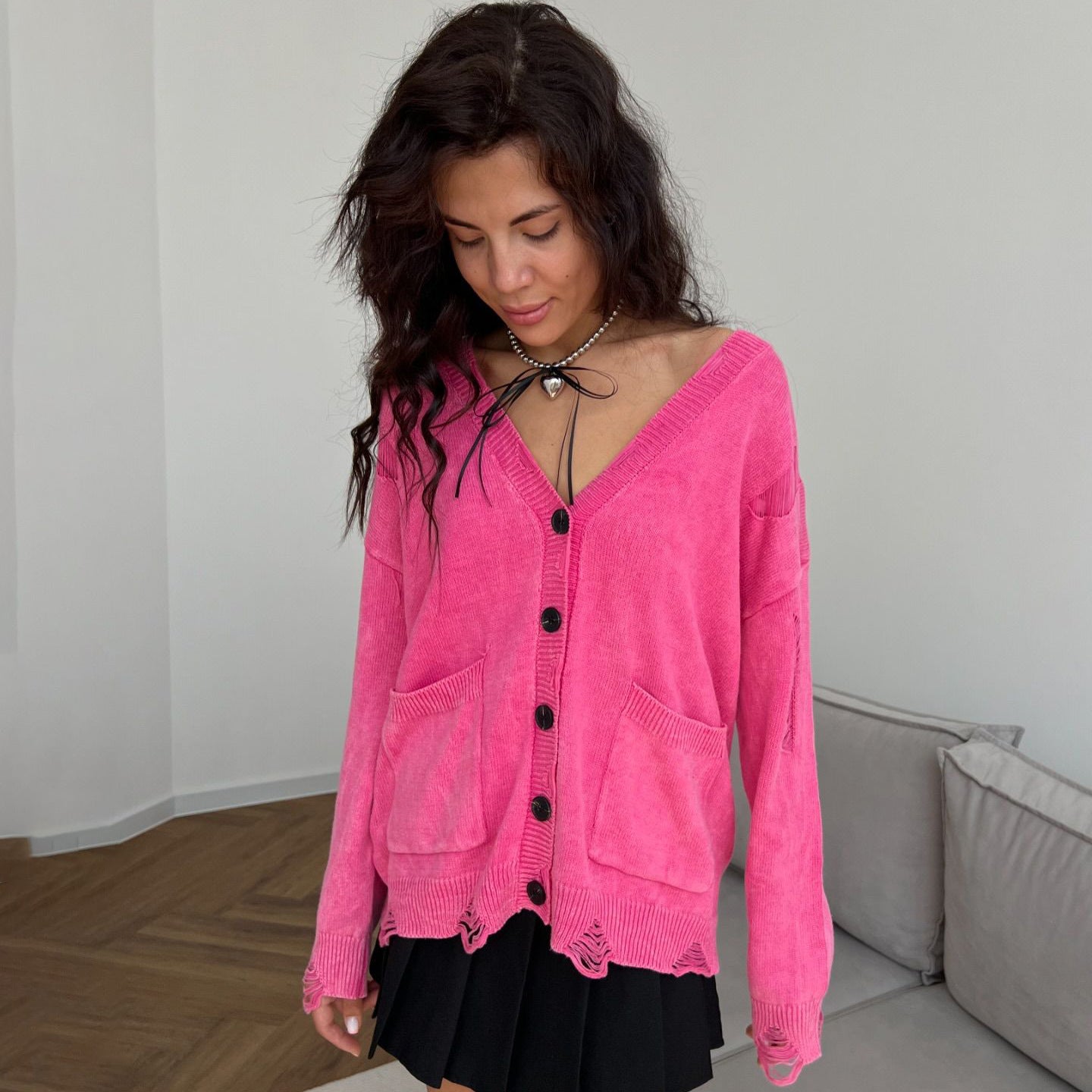 Women's casual cardigan with fashionable V-neck and creative cut-out details NOVAE