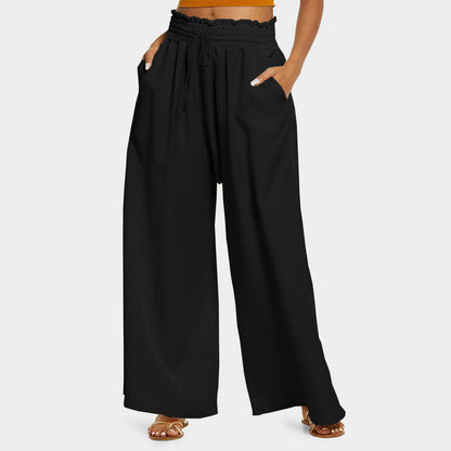 Women's wide-leg trousers with elasticated waistband and side pockets NOVAE