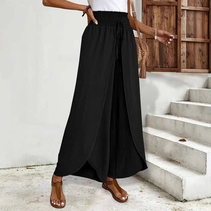 Women's Wide-leg High-Waisted Trousers with Side Slits NOVAE