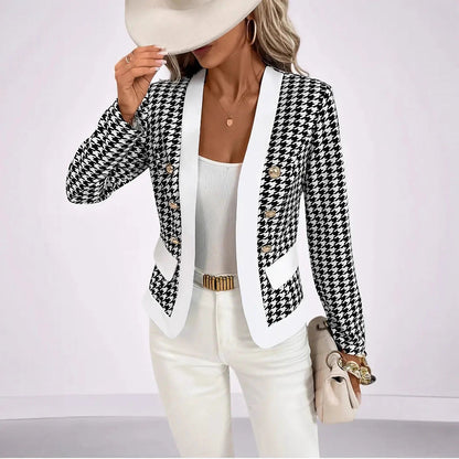 Women's Modern Blazer Jacket with Houndstooth Pattern and Elegant Buttons NOVAE