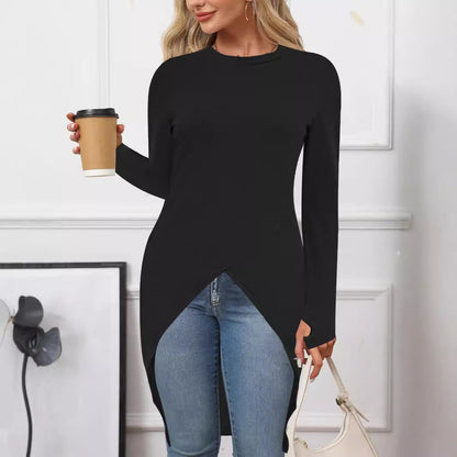 Women's asymmetrical long-sleeved top with fashionable wrap design NOVAE
