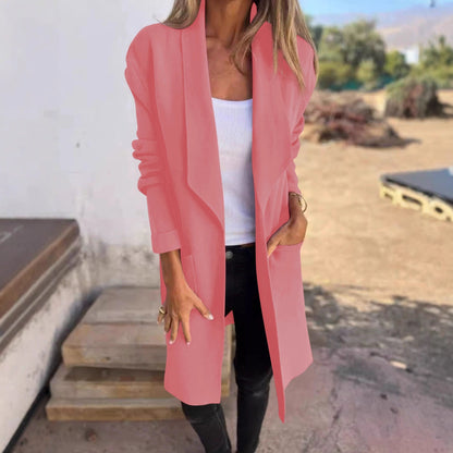 Women's casual long jacket with open cut and practical pockets NOVAE