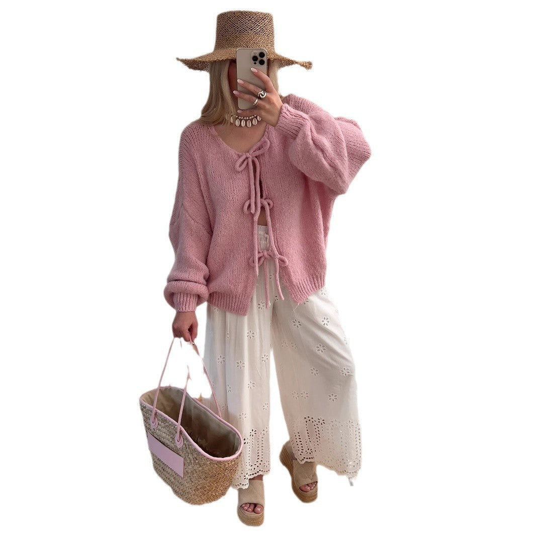 Women's chunky knit jacket with drawstring and relaxed fit NOVAE