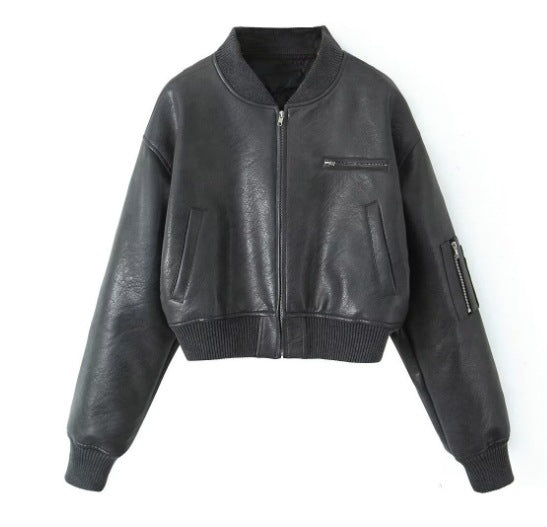 Women's leather bomber jacket with innovative zipper details NOVAE