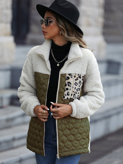 Women's fleece jacket with modern patchwork details and animal print NOVAE