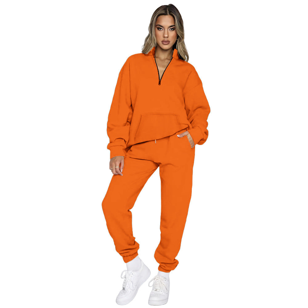 Women's Comfortable Leisure Outfit with High Collar and Kangaroo Pocket NOVAE
