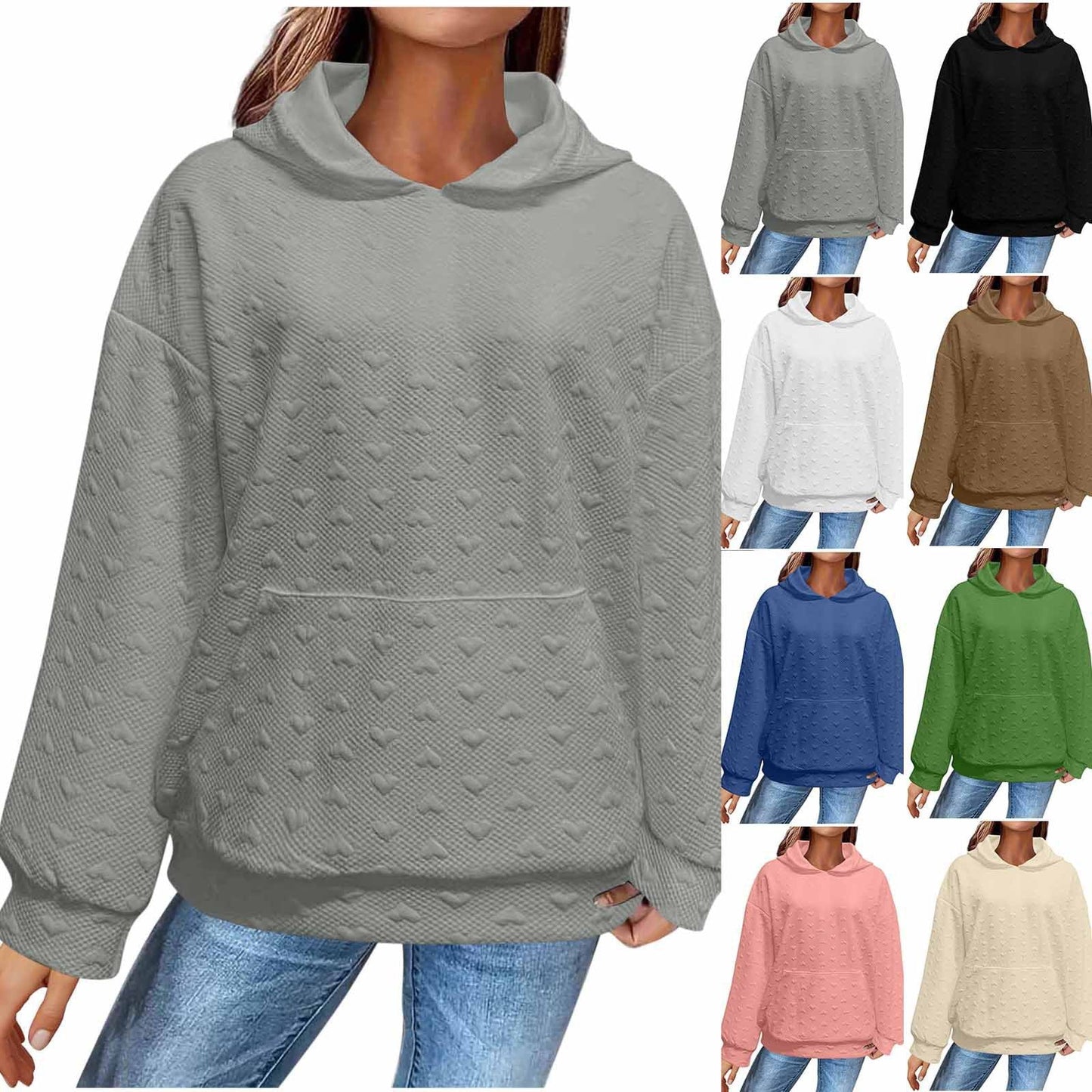 Women's hooded sweatshirt with textured heart pattern NOVAE