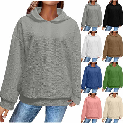 Women's hooded sweatshirt with textured heart pattern NOVAE