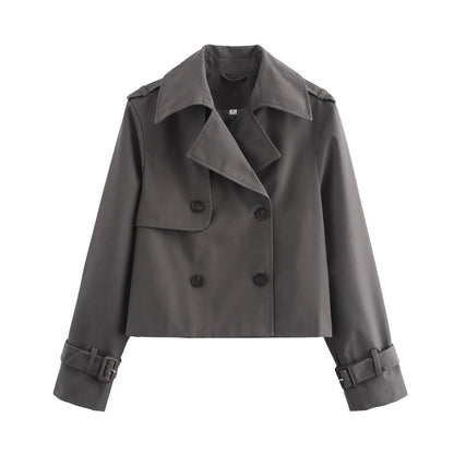 Women's cropped trench jacket with double button placket and adjustable sleeves NOVAE