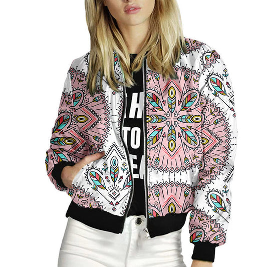 Women's trendy bomber jacket with colorful mandala pattern NOVAE