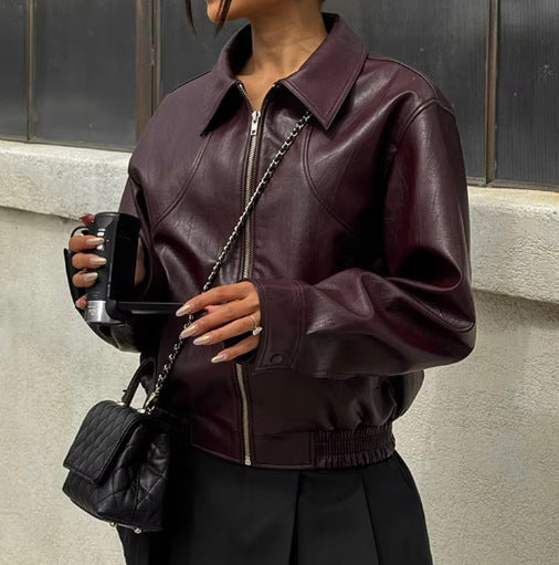Women's faux leather jacket with striking cut NOVAE