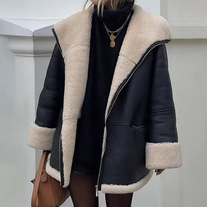 Women's trendy faux leather jacket with cozy lining NOVAE