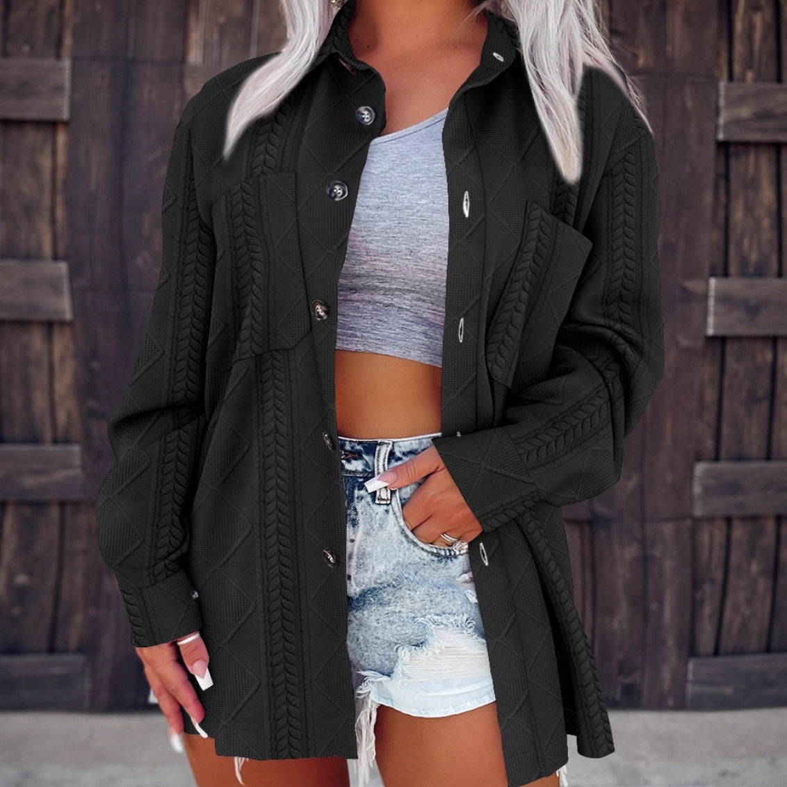 Women's Oversized Shirt Jacket with Textured Design NOVAE