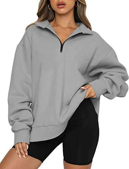 Women's fashionable oversized sweater with short zipper and casual sleeves NOVAE