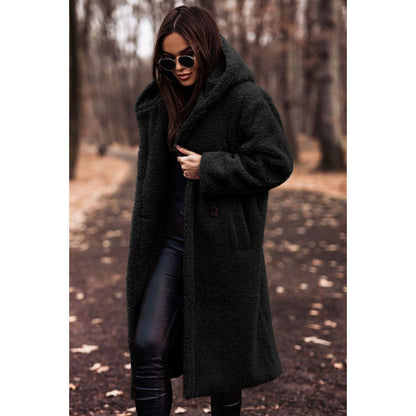 Women's cozy teddy coat with hood and button closure NOVAE
