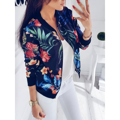 Women's bomber jacket with floral design and elasticated cuffs NOVAE