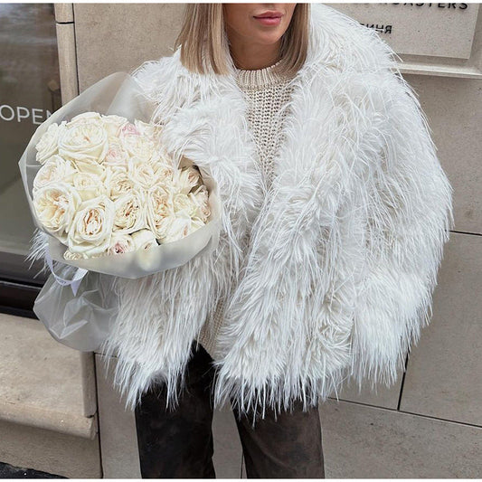 Women's Fluffy Faux Fur Jacket in a Fashionable Cut NOVAE