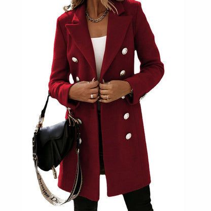 Women's Elegant Double-Breasted Coat with Shiny Buttons NOVAE