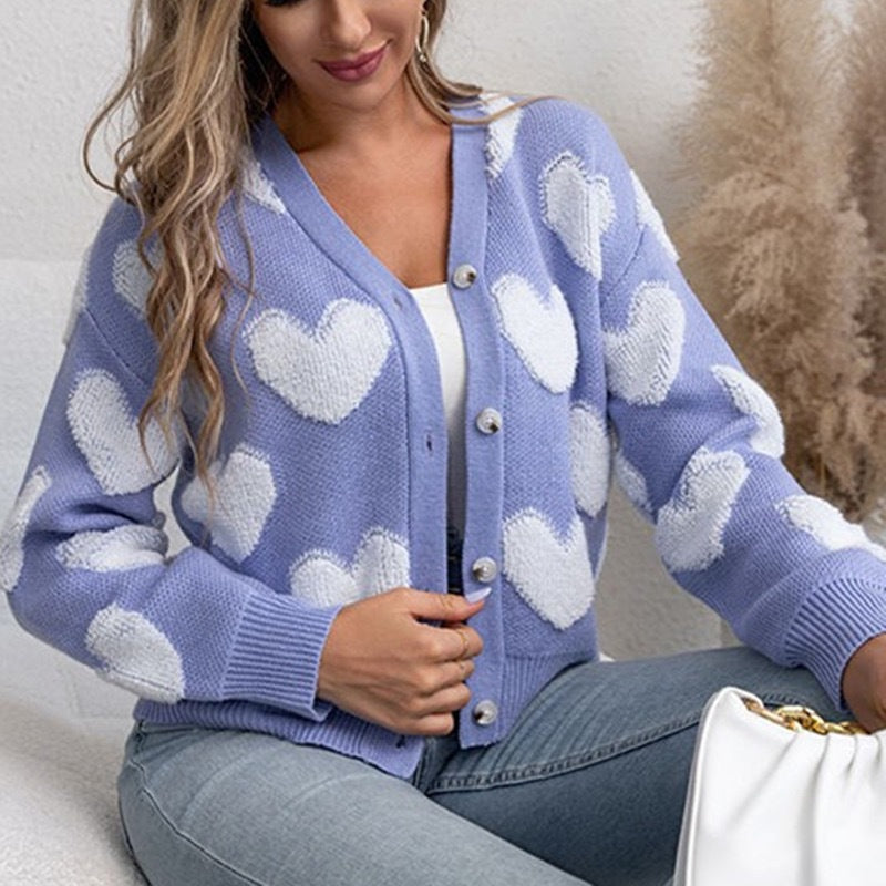Women's cozy cardigan with heart pattern NOVAE