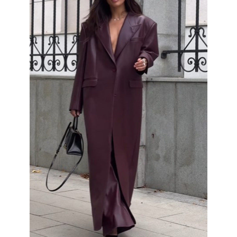 Women's trench coat made of high-quality faux leather with waist belt NOVAE