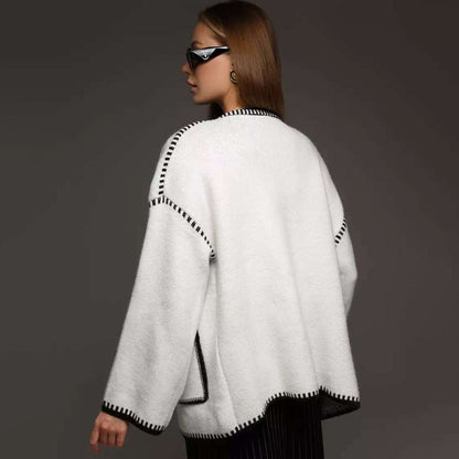 Women's cardigan with a wide cut and decorative belt NOVAE