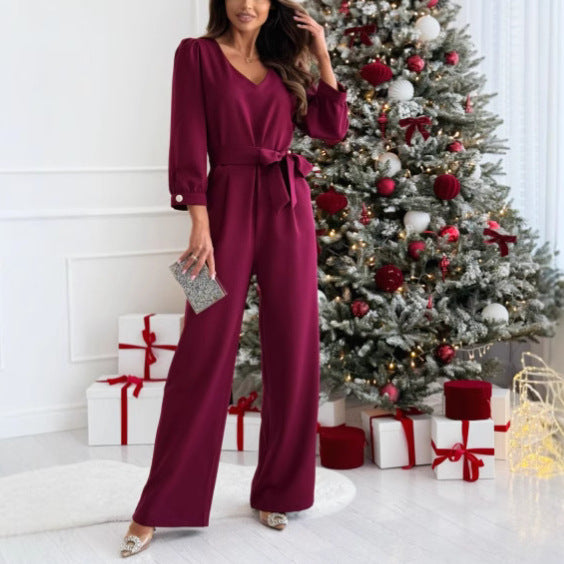 Women's Elegant Jumpsuit with Waist Belt and Wide Leg NOVAE