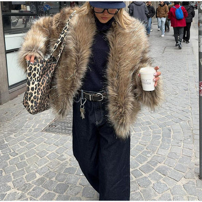 Women's luxury faux fur jacket with sparkling detail NOVAE