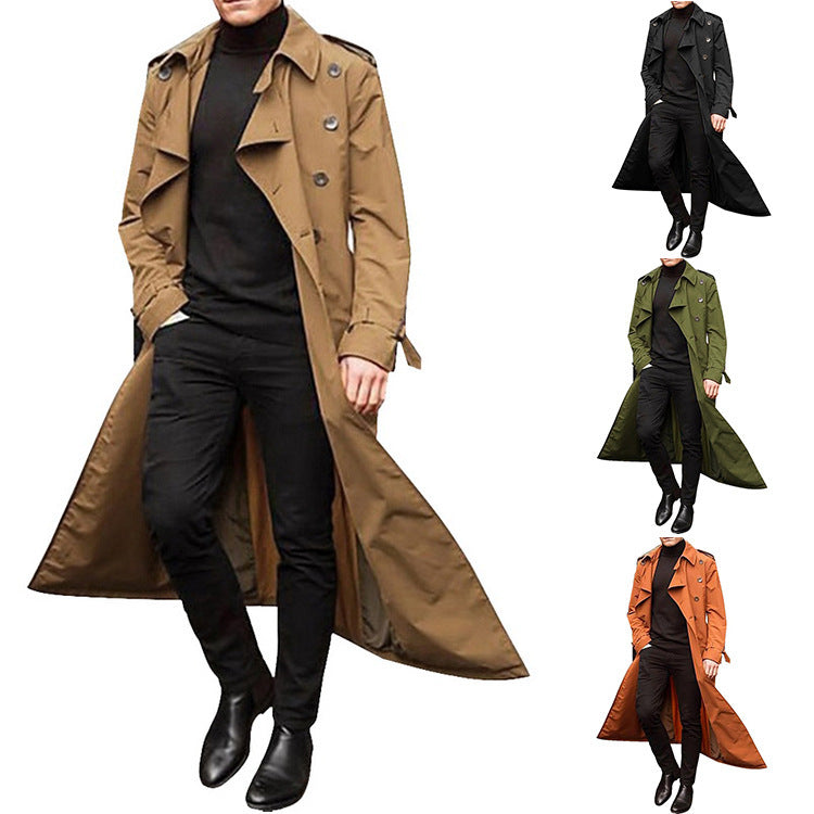 Men's long trench coat with a modern cut and practical pockets NOVAE