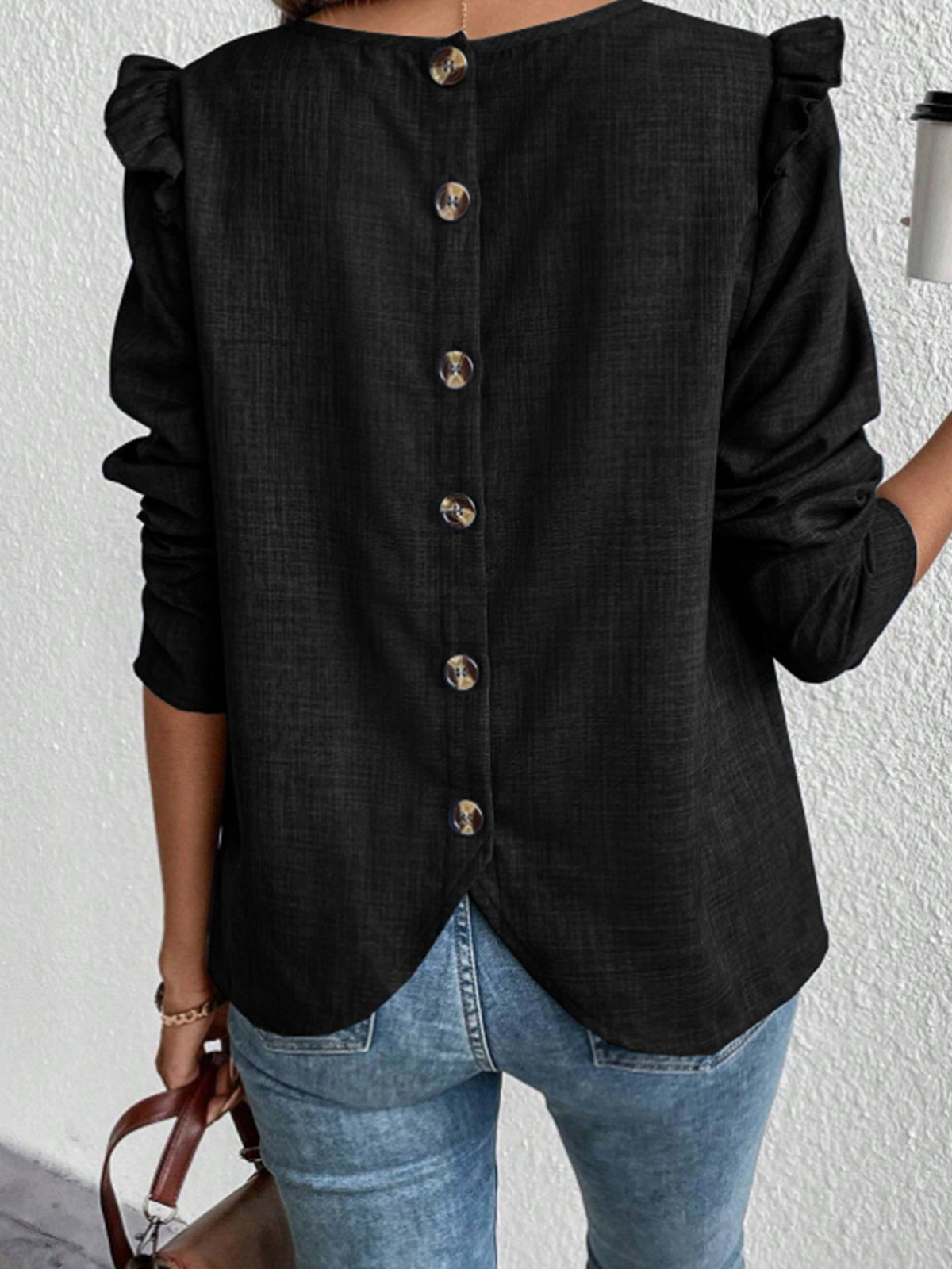 Women's blouse with ruffled sleeves and decorative buttons NOVAE