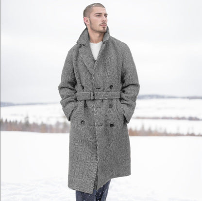 Men's wool coat with a stylish herringbone pattern NOVAE